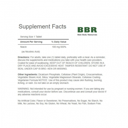 Niacin 100mg 100 Tabs, Puritans Pride
