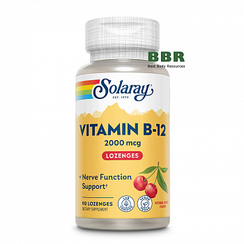 Vitamin B-12 2000mg 90 Cherry Tabs, Solaray