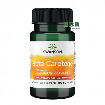 Beta Carotene Vitamin A 10000iu 3000mcg 100 Softgels, Swanson