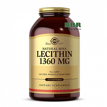 Natural Soya Lecithin 1360mg 250 Softgels, Solgar